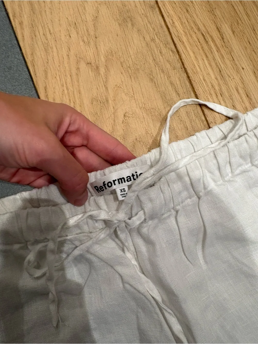 Reformation Olina White Linen Drawstring Wide Leg Pants